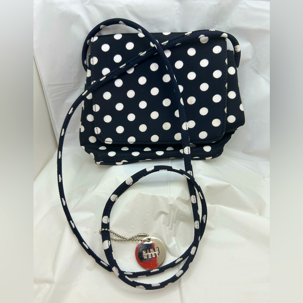 Nine West Black white Polka Dots Crossbody Mini Purse Handbag Purse.